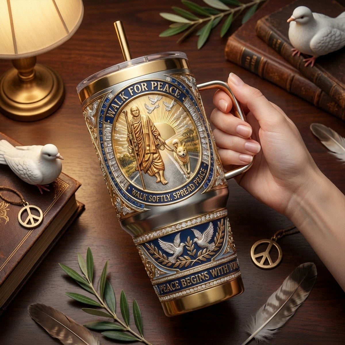 𝑾𝒂𝒍𝒌 𝒇𝒐𝒓 𝑷𝒆𝒂𝒄𝒆 40oz Tumbler With Handle LNTH